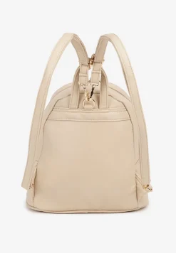 Beżowy Casualowy Plecak z Metaliczną Aplikacją i Regulowanymi Szelkami Haliriss