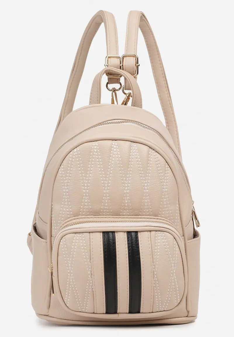 Beżowy Casualowy Plecak z Tłoczonym Wzorem i Regulowanymi Odpinanymi Paskami Nelarose