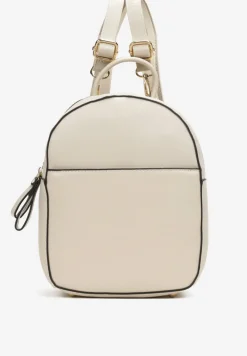 Beżowy Dwukomorowy Plecak z Imitacji Skóry Kinosa