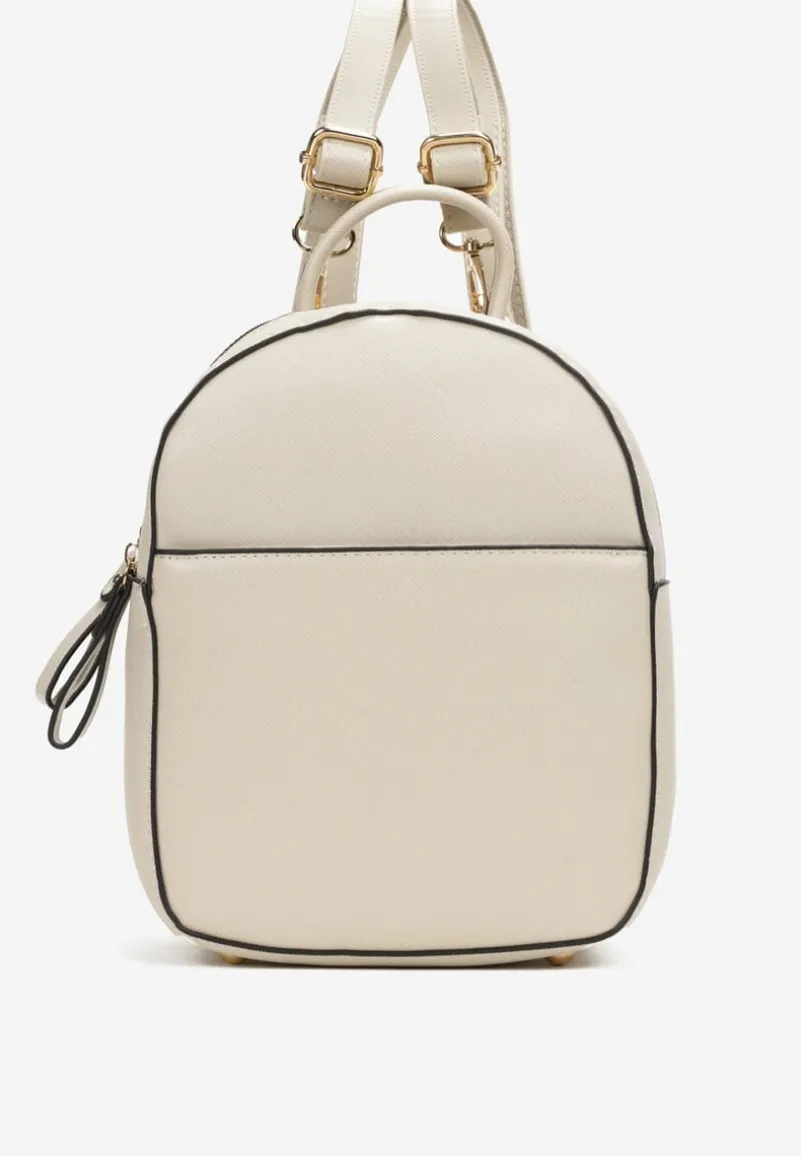 Beżowy Dwukomorowy Plecak z Imitacji Skóry Kinosa