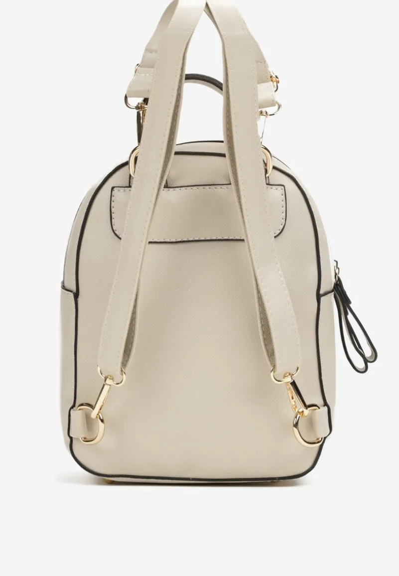 Beżowy Dwukomorowy Plecak z Imitacji Skóry Kinosa