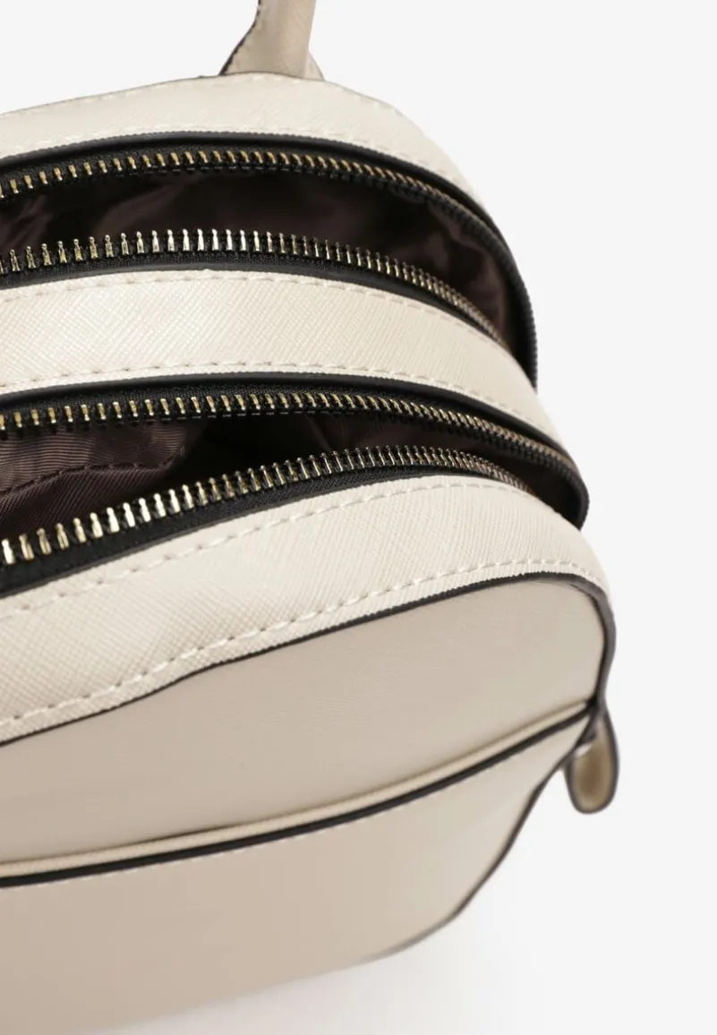 Beżowy Dwukomorowy Plecak z Imitacji Skóry Kinosa