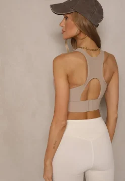 Beżowy Gładki Biustonosz Sportowy z Usztywnieniem Tosilia
