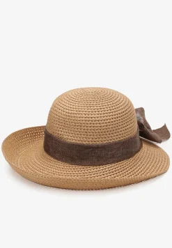 Beżowy Kapelusz Słomiany z Ozdobą Kokardą Sagelia