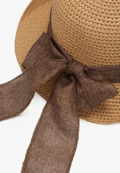 Beżowy Kapelusz Słomiany z Ozdobą Kokardą Sagelia