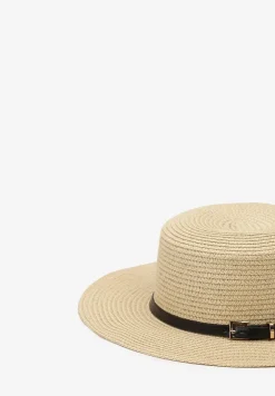 Beżowy Kapelusz z Plecionki z Paskiem i Szerokim Rondem Aspicaia