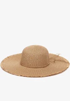Beżowy Kapelusz Z Szerokim Rondem Cekinami i Kokardką Anne-Laure