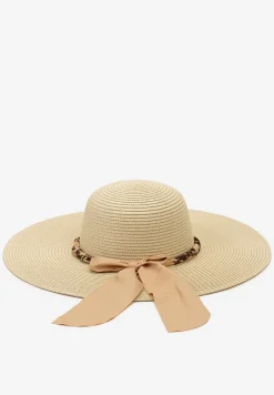 Beżowy Kapelusz ze Splecioną Apaszką Boho z Naturalnej Plecionki Aielis