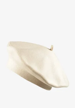 Beżowy Klasyczny Beret z Antenką z Bawełną i Kaszmirem Emidora