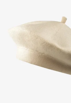 Beżowy Klasyczny Beret z Antenką z Bawełną i Kaszmirem Emidora