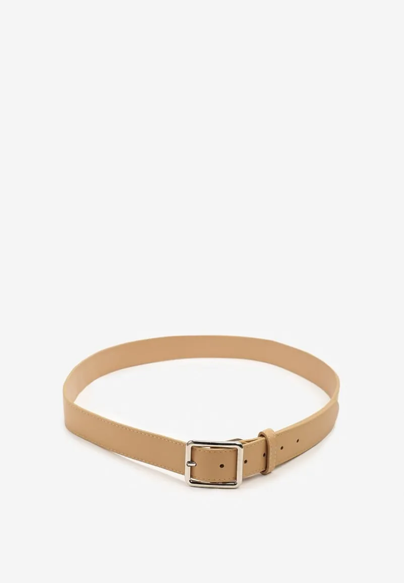 Beżowy Klasyczny Pasek z Geometryczną Klamrą Mevinala