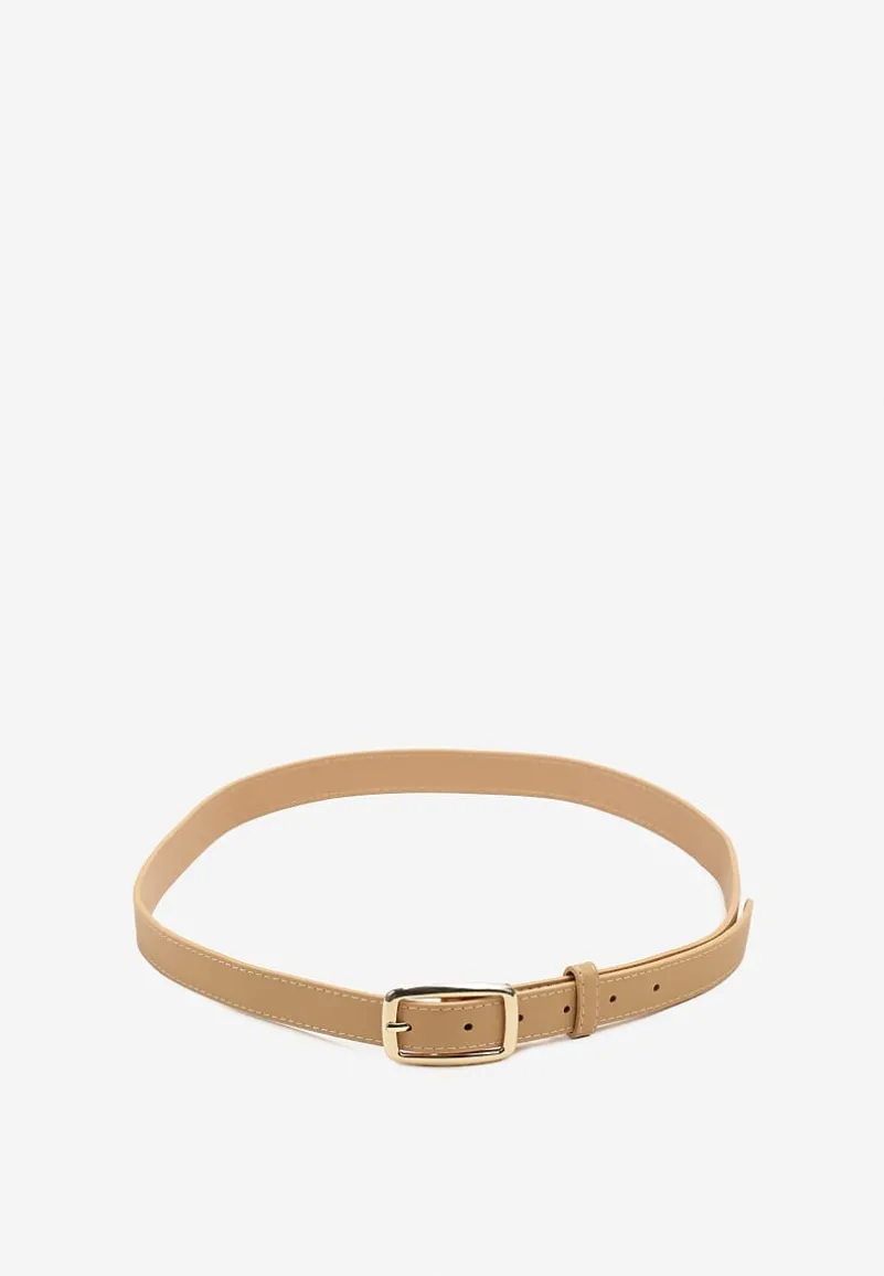 Beżowy Klasyczny Pasek z Geometryczną Klamrą Revarellea