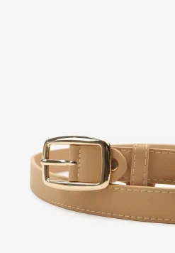 Beżowy Klasyczny Pasek z Geometryczną Klamrą Revarellea
