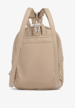 Beżowy Klasyczny Plecak Zdobiony Metalowym Detalem z Regulowanymi Szelkami Ravandelle