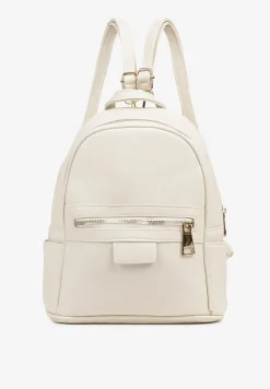 Beżowy Mały Plecak Trapezowy Zdobiony Aplikacją Paseriela