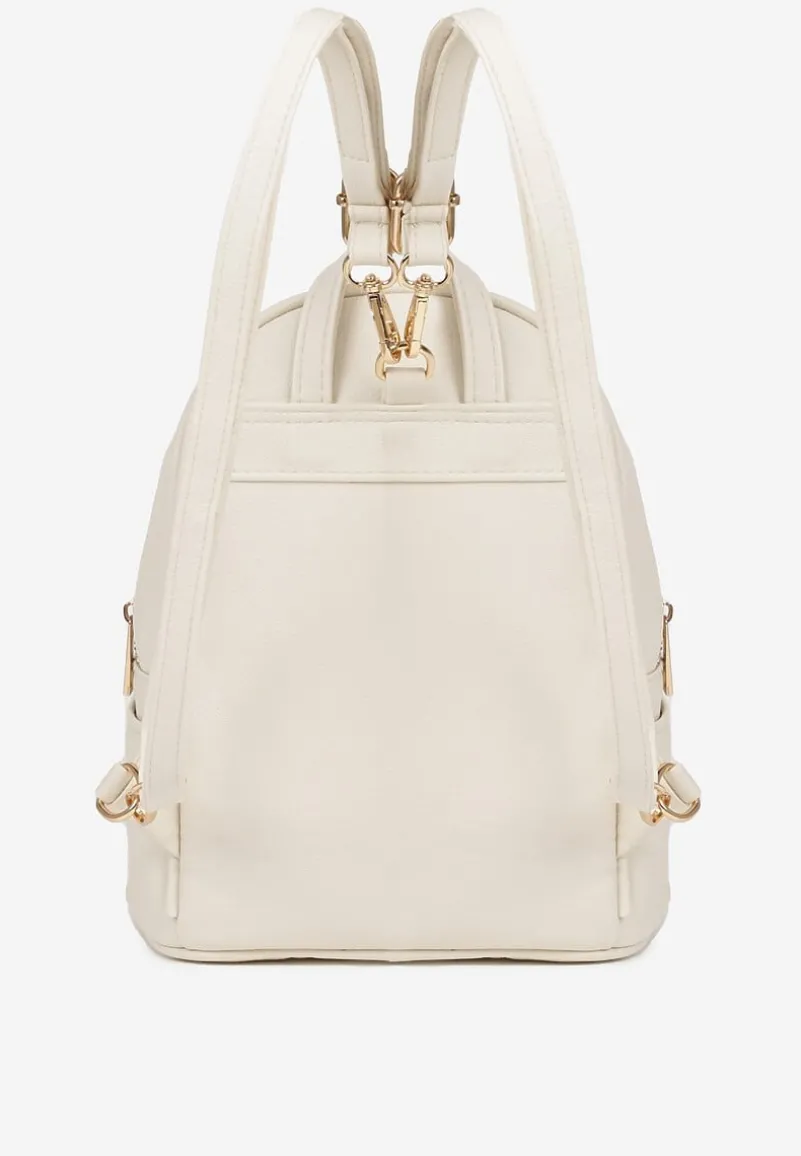 Beżowy Mały Plecak Trapezowy Zdobiony Aplikacją Paseriela