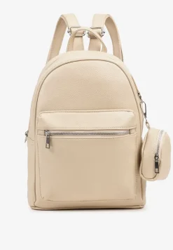 Beżowy Mały Plecak z Dodatkową Saszetką i Kieszenią z Suwakiem Pasianne