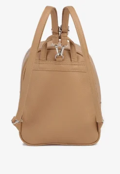 Beżowy Mały Plecak z Kieszonką i Metaliczną Ozdobą na Szelkach z Regulacją Ravasindra