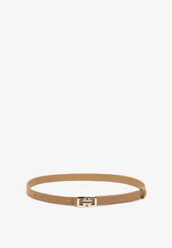 Beżowy Pasek Ozdobiony Klamrą o Geometrycznym Kształcie Vefia