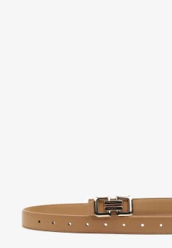 Beżowy Pasek Ozdobiony Klamrą o Geometrycznym Kształcie Vefia