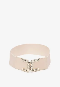 Beżowy Pasek z Elastycznego Materiału do Sukienki Narumi