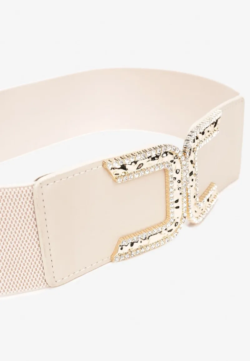 Beżowy Pasek z Elastycznego Materiału do Sukienki Narumi