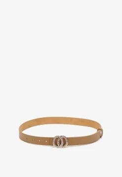 Beżowy Pasek z Okrągłą Klamrą i Cyrkoniami Kefia