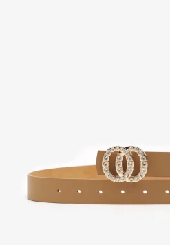 Beżowy Pasek z Okrągłą Klamrą i Cyrkoniami Kefia