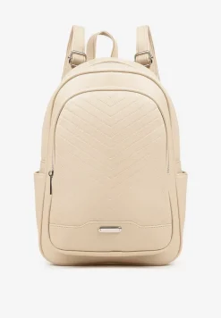 Beżowy Pikowany Plecak z Metaliczną Aplikacją Paselitia