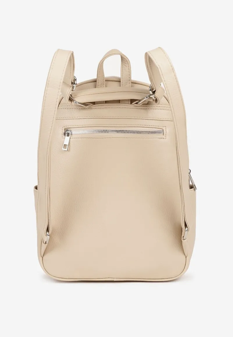 Beżowy Pikowany Plecak z Metaliczną Aplikacją Paselitia