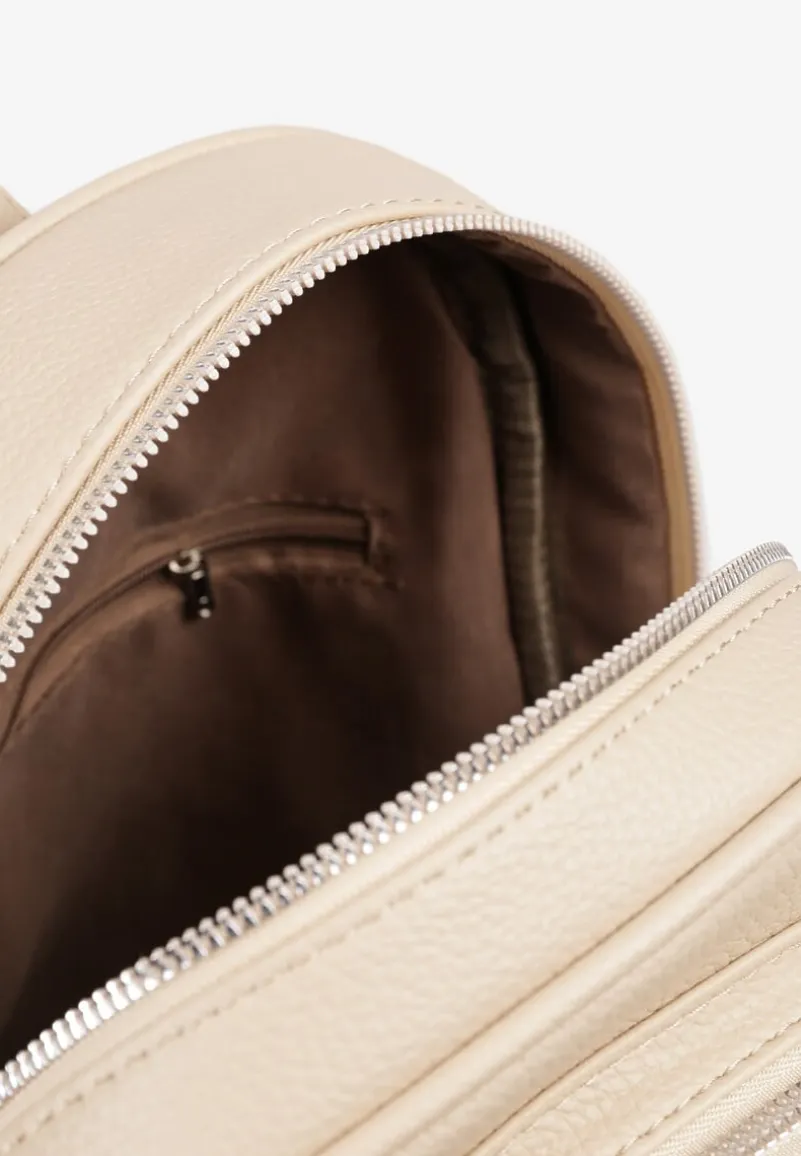 Beżowy Pikowany Plecak z Metaliczną Aplikacją Paselitia