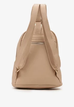 Beżowy Plecak na Regulowanych Szelkach ze Złotą Ozdobą i Rączką Imenaria