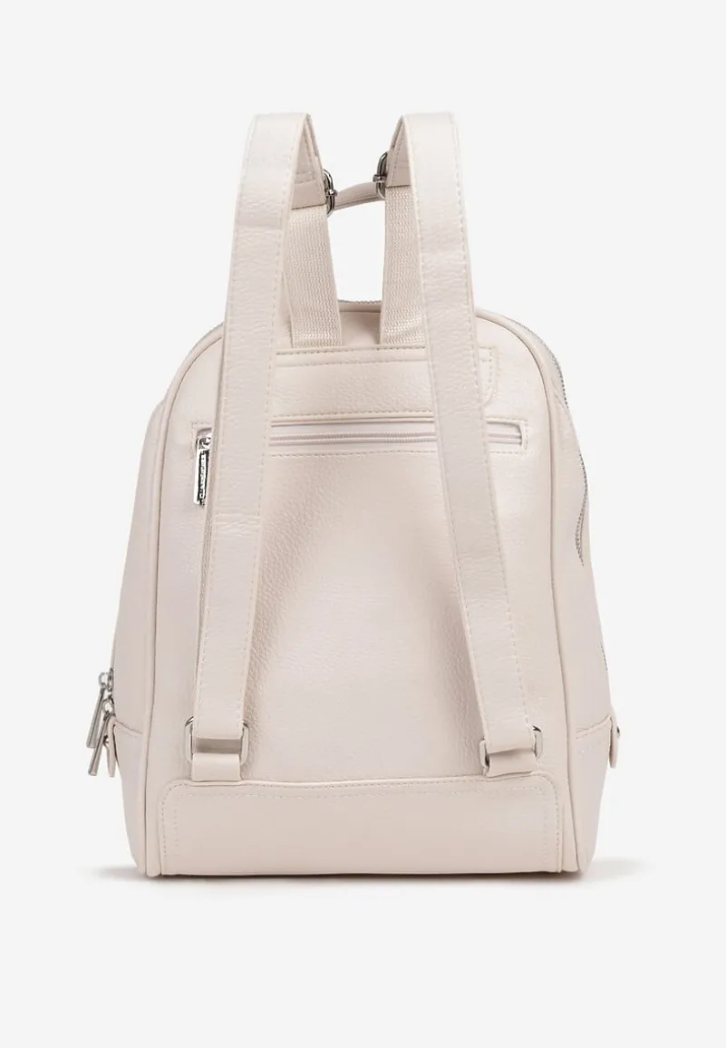 Beżowy Plecak o Trapezowym Kształcie Zdobiony Przeszyciem Polzedi