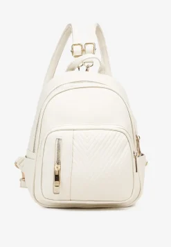 Beżowy Plecak Ozdobiony Suwakiem z Regulowanymi Odpinanymi Paskami Ovatia