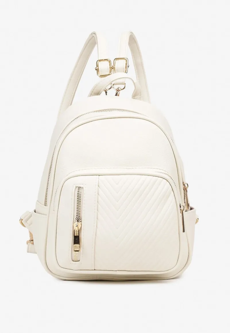 Beżowy Plecak Ozdobiony Suwakiem z Regulowanymi Odpinanymi Paskami Ovatia