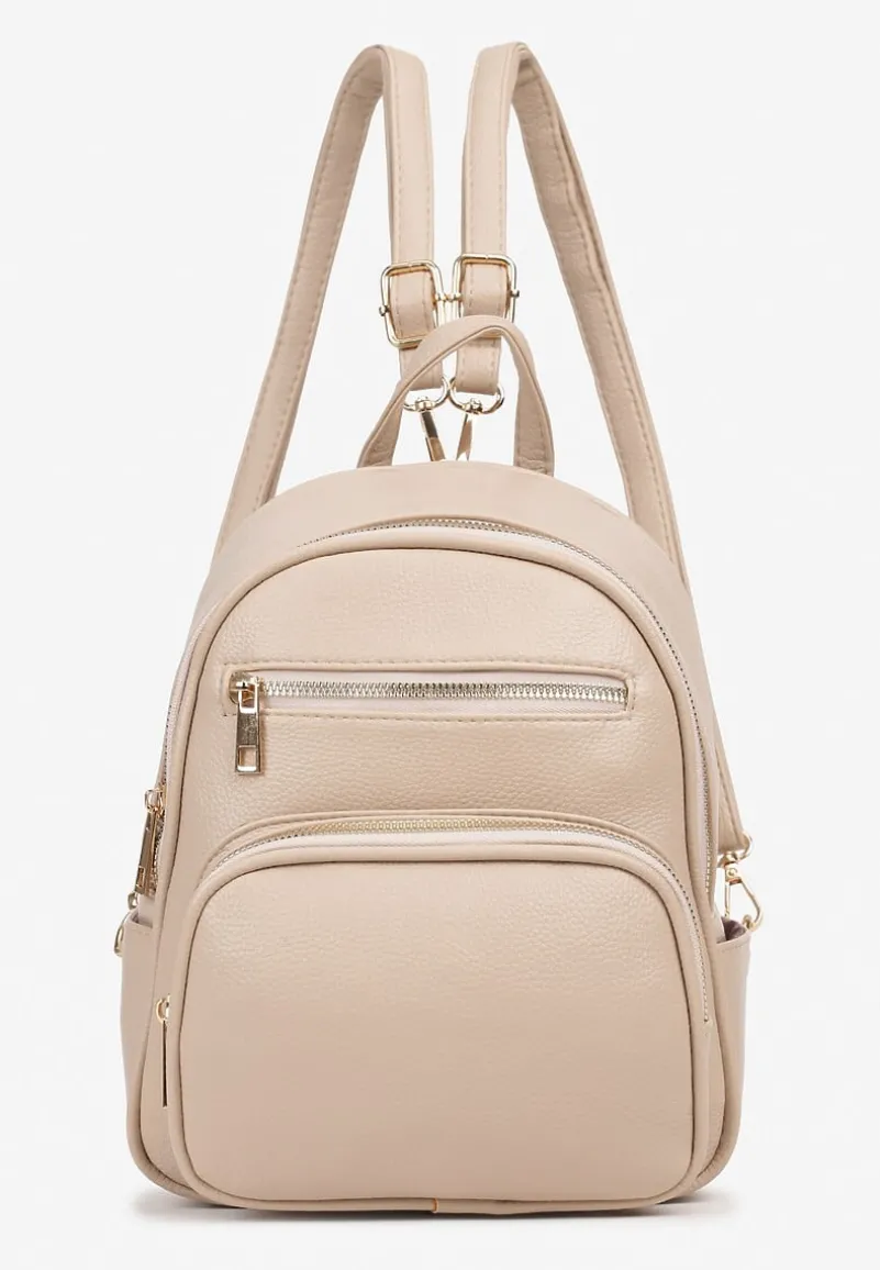 Beżowy Plecak Ozdobiony Suwakami z Odpinanymi Paskami z Regulacją Nelmira