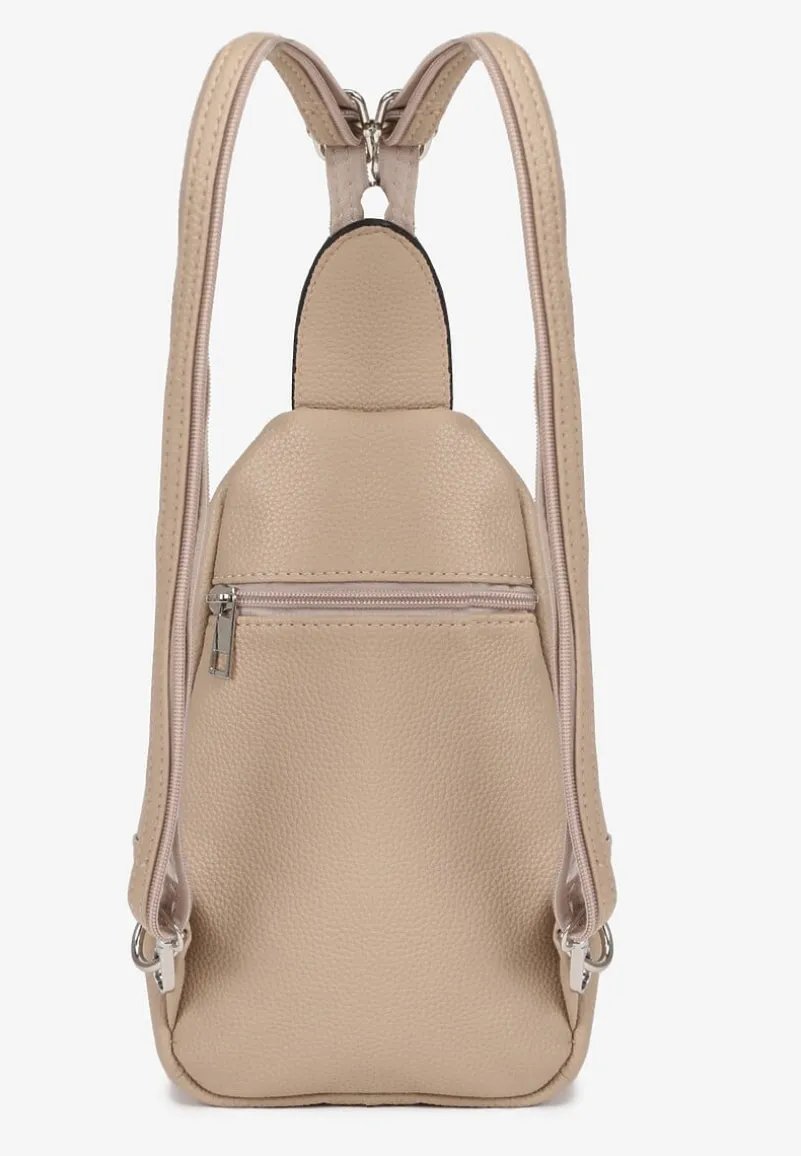 Beżowy Plecak z Dwoma Komorami Ozdobiony Klapą Nanovela