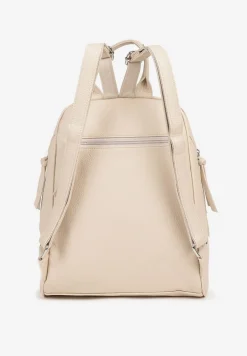 Beżowy Plecak z Napisem i Ozdobnymi Suwakami Edelli