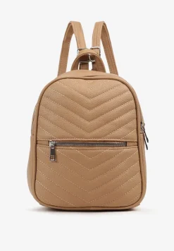 Beżowy Plecak z Pikowanymi Przeszyciami i Dodatkową Kieszenią z Regulowanymi Szelkami Ravindraea