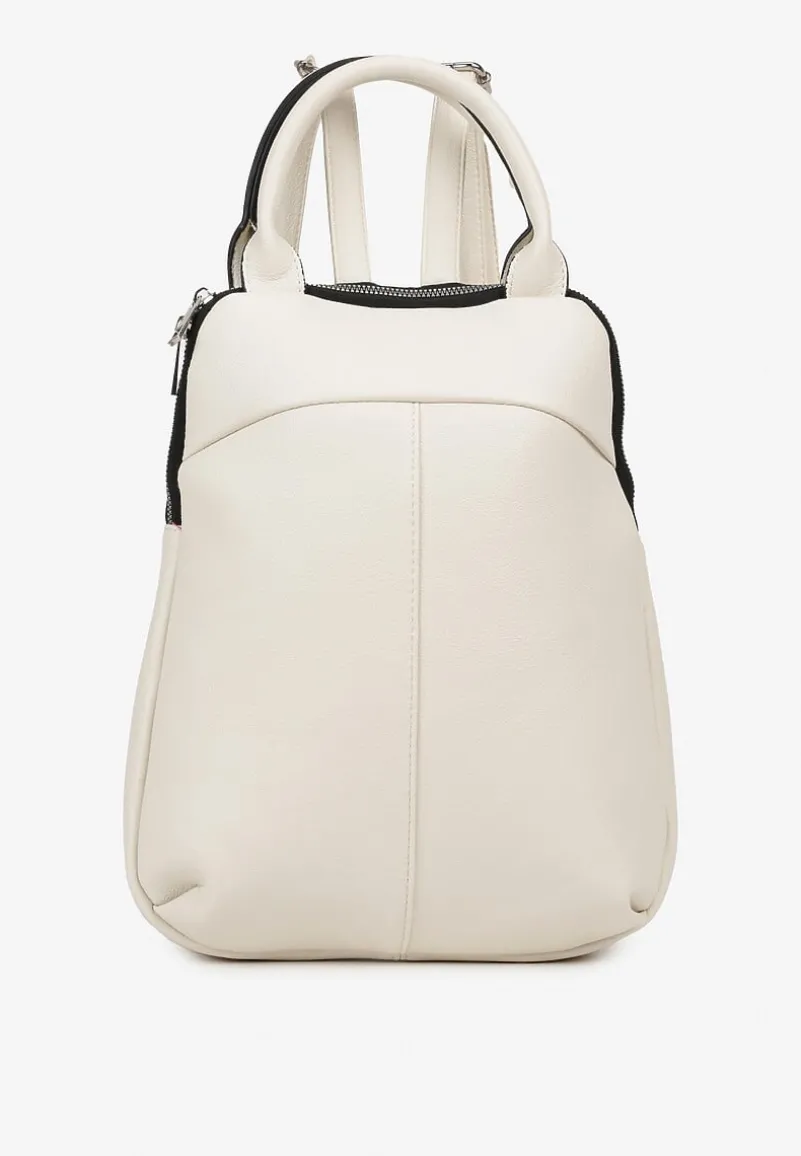 Beżowy Plecak z Rączką i Regulowanymi Ramiączkami Zapinany na Suwak Floemina