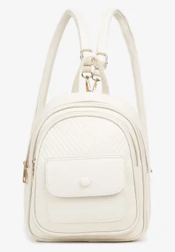 Beżowy Plecak z Regulowanymi Odpinanymi Paskami Ozdobiony Kieszonką z Klapą Nelope