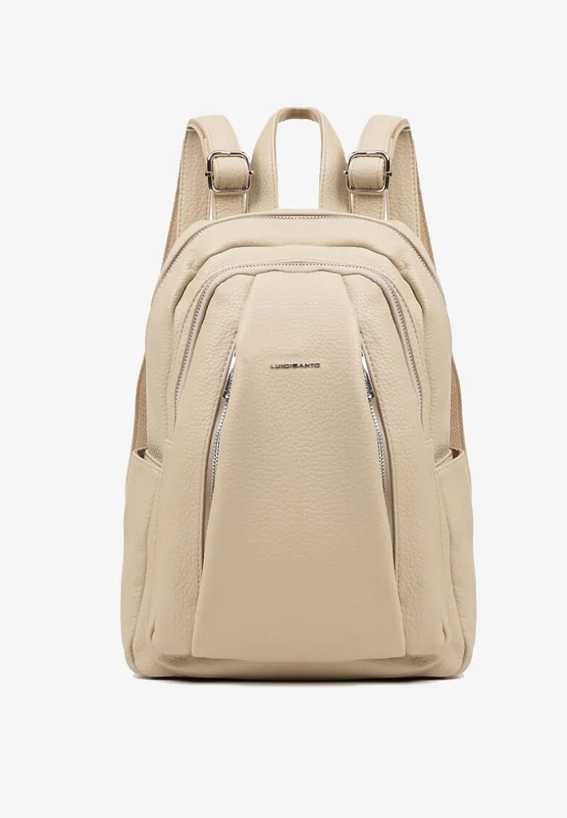 Beżowy Plecak z Suwakami w Miejskim Stylu Nalionea