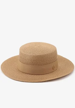 Beżowy Pleciony Kapelusz Ozdobiony Metaliczną Aplikacją Doliriela