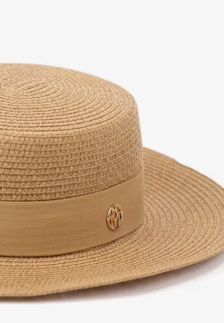 Beżowy Pleciony Kapelusz Ozdobiony Metaliczną Aplikacją Doliriela
