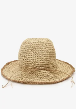 Beżowy Pleciony Kapelusz Plażowy Ozdobiony Rzemykiem Wilhelnella