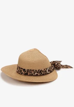 Beżowy Pleciony Kapelusz z Szerokim Rondem i Kokardką Hoplia