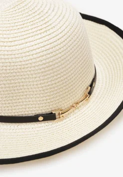 Beżowy Pleciony Kapelusz z Ozdobnym Paskiem Fluzia