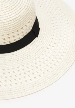Beżowy Pleciony Kapelusz z Taśmą i Szerokim Rondem Dianexis