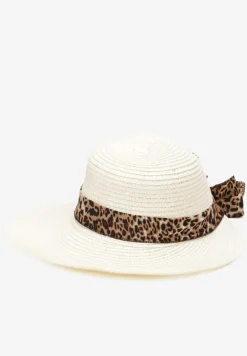 Beżowy Pleciony Kapelusz z Szerokim Rondem i Kokardką Hoplia