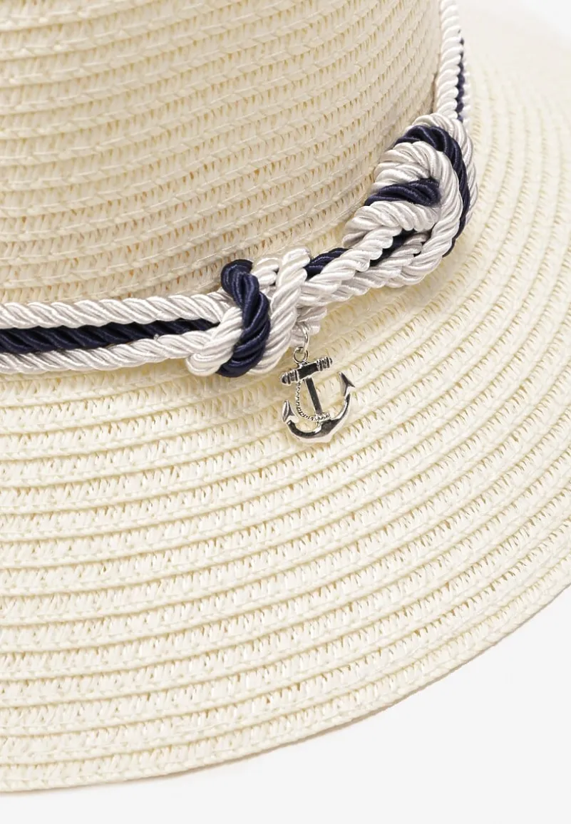 Beżowy Pleciony Kapelusz z Szerokim Rondem i Kontrastową Taśmą Paccea